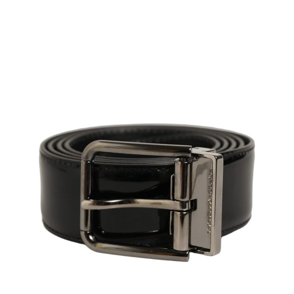 Dolce & Gabbana Black Patent Leather Silver Metal Buckle Men's Belt